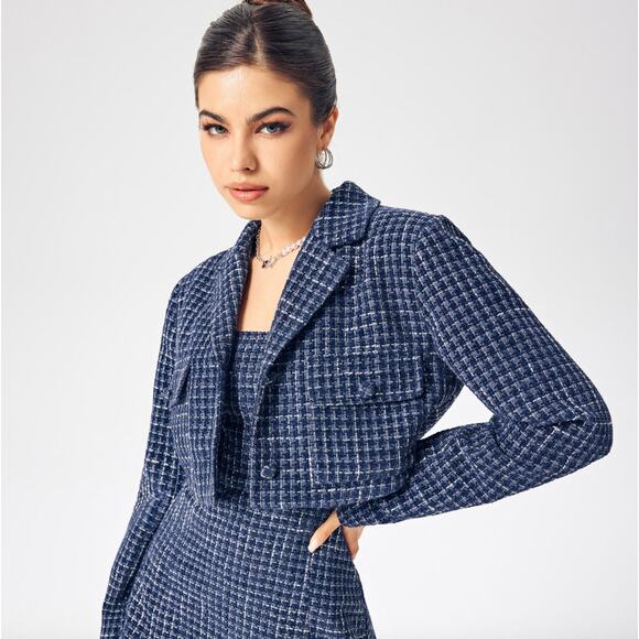 Cider Jackets & Blazers - Cider Tweed Notched Collar Long Sleeve Crop Blazer Medium